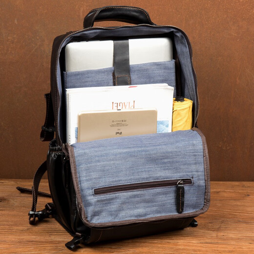 Slow Time Business Casual Leder Rucksack Pendelkopf Leder Rucksack Schoolbag Reisetasche Männer und Frauen Computertasche Schwarz schwarz