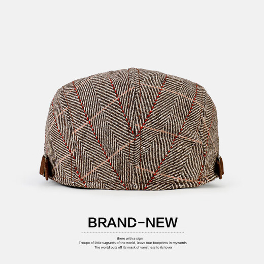 SOMUBAY beret men's classic fashion retro British style forward hat middle-aged and elderly peaked cap elderly grandfather hat plaid coffee color one size fits 56-60CM