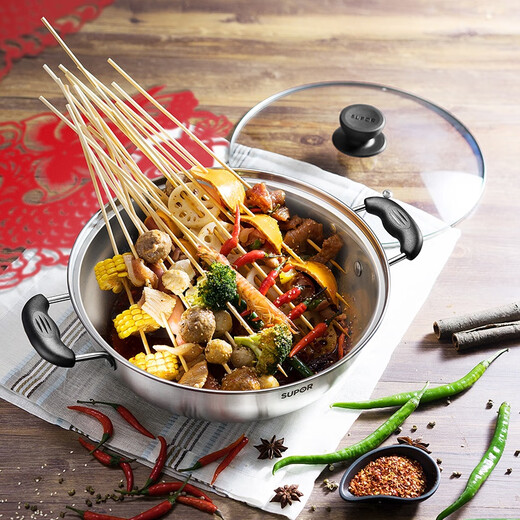 SUPOR hot pot Yuanyang pot induction cooker special pot 304 stainless steel large pot household compound bottom shabu-shabu gas universal no odor Yuanyang pot 28cm