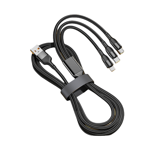 Pinsheng Data Cable One to Three Aluminum Alloy Shell Mobile Phone Fast Charging Black 1.2 Meters/Cable