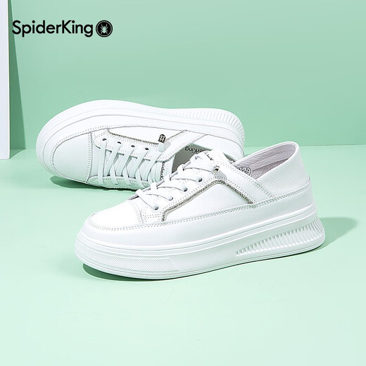 Spider King women's shoes genuine leather white shoes for women thick sole slimming and heightening squash cake shoes versatile casual travel shoes 12801T171 white 36 (230mm)