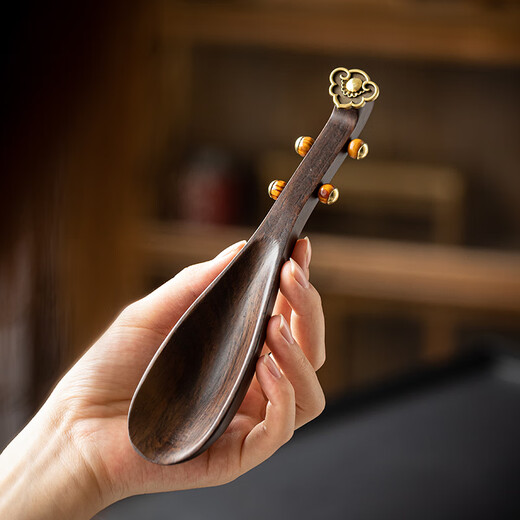 Shuming solid wood ebony rosewood Ruyi pipa tea spoon tea spoon tea kung fu tea set household tea ceremony accessories ebony pipa tea spoon
