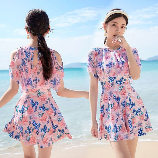 XMXT swimsuit ladies 2023 new one-piece dress style fashion conservative Korean style slimming and hiding sexy hot spring swimsuit 13603 blue 2XL (recommended 128-150Jin [Jin equals 0.5 kg])
