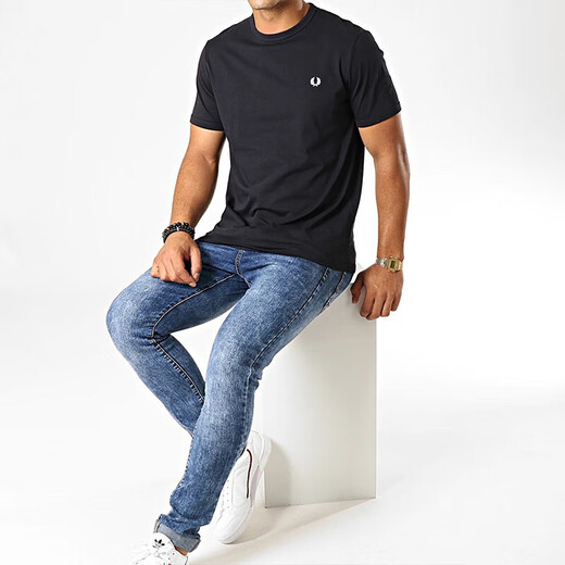 
FRED PERRY Wheat Ear Men's Cotton Laurel Embroidered Logo Simple Casual Short Sleeve T-Shirt M3519 608 Dark Blue S