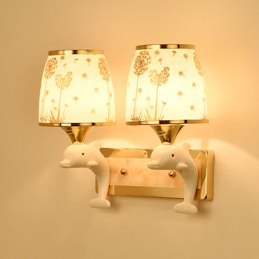 Micro wall lamp bedside lamp Nordic modern European style simple creative led American bedroom living room corridor staircase wall lamp 045 double head switch at home - LED light bulb