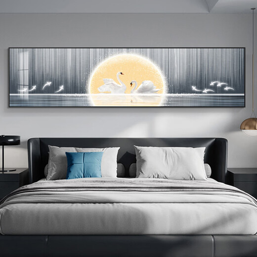 
Aohan modern light luxury bedside painting bedroom master bedroom background wall decoration painting living room horizontal version warm and warm atmospheric wall painting JD12243 Xianlu looking at the moon 135*35cm crystal porcelain aluminum alloy black frame