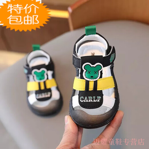 G.Duckkids beleuchtete Jungen Schuhe Tasche Zehen Sandalen für Sommerjungen Anti-Rutsch weiches Einzelbaby Kleinkind Schuhe Strandschuhe 0-1 Jahre alte 3 Schwarz 718 Bär beleuchtete Sandalen Größe 23 innere Länge 15 cm