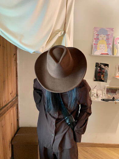 Nanbomaru Internet celebrity genderless trendy versatile casual denim big-brimmed hat autumn and winter retro woolen hat for men and women couples, brown M (5658cm)