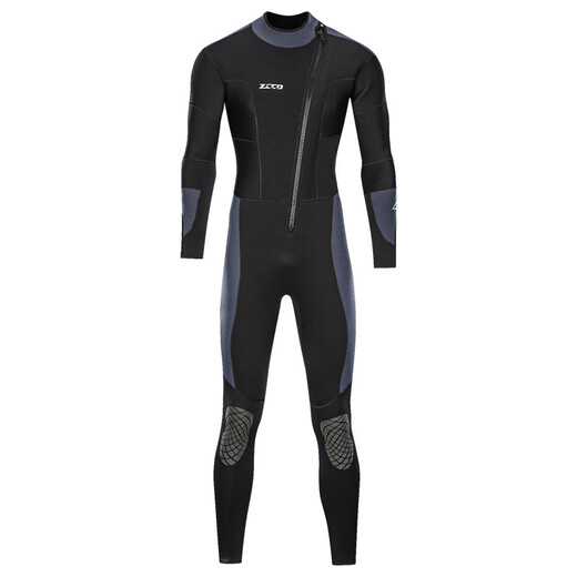 ZCCO's new men's and women's diving suits, one-piece long-sleeved warm sun protection winter swimming suit, thickened jellyfish suit 5mm, black + gray S