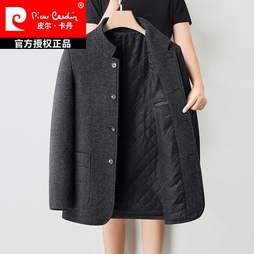 Pierre Cardin autumn and autumn cashmere jacket men's stand-up collar middle-aged and elderly coat woolen coat short daddy coat knitted dark gray 512 175/L