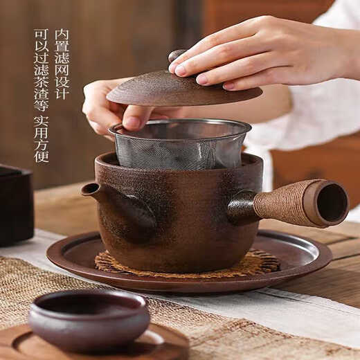 理卫家用煮茶烧水纯手拉老岩泥侧把大容量柴烧陶壶日式紫砂容天泡茶壶 松柏木柴烧款12353 701mL(含)-800mL(含)