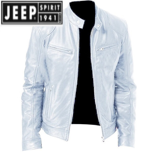 Jeep Spirit Lederjacke Herren -Topmantel vielseitiger Gentleman warmer Reißverschluss Cardigan Taschendekoration PU Lederstand Kragen Braun L.