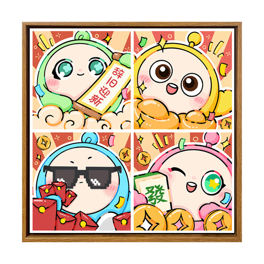 Shantoulin pueblo lindo dibujos animados de año nuevo Fiesta de huevo Digital Pintura al óleo Pintura al óleo infantil pinturas al óleo hechas a mano 20*20 cm Apretado marco interno de madera maciza SJ13698 x Pigmento resaltado + lienzo de aceite + +