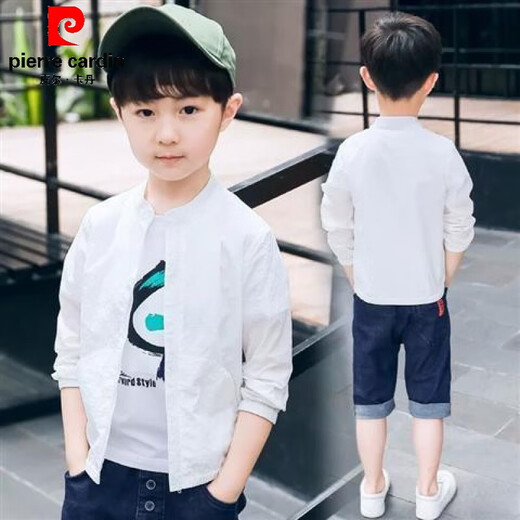 Pierre Cardin children's clothing boys' thin jacket 2025 new summer baseball uniform medium and large children's jacket cardigan children's sun protection clothing trendy gray blue 140 cm height about 130cm
