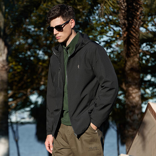 Dances with Wolves Velvet Lined Jacket Men's Winter Three-Proof Technology Hooded Jacket Men 001 Black 175