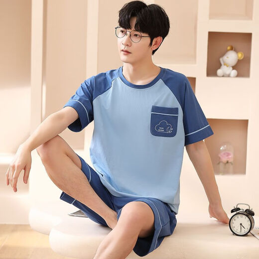 
Palando pajamas men's summer cotton short-sleeved shorts for young students' home clothes loose large size thin middle-aged men's suit H9928 XXXL (recommended 165-185 Jin [Jin equals 0.5 kg])
