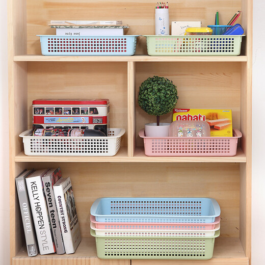 Qianxuan simple rectangular plastic basket kitchen storage basket desktop file storage basket bathroom cosmetic storage basket large white