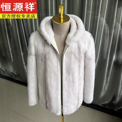 恒源祥貂皮外套男冬整貂皮草银十字貂连帽水貂皮毛一体大衣短款潮流外套 银十字 连帽款 XL135-150斤