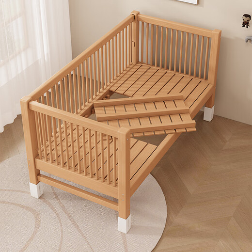 
Qiuying liftable beech wood splicing bed solid wood children's bed crib widened splicing large bed children's bed side splicing bed three-side side lift 5cm mattress + 7A antibacterial pure cotton bed circumference can lift length 200 wide 80 high 35 [60 guardrail]