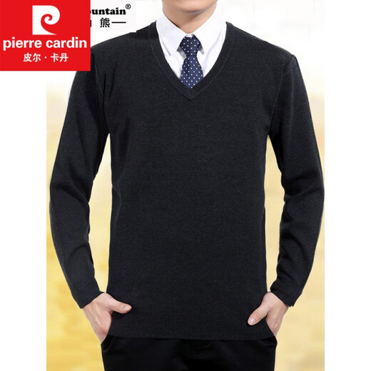 Pier Cardin Herbst- und Winterrunde Hals Pullover Herrenanzug Basis Strick Pullover Hühner Herzkragen Business Formale Tragen lässiger Herrenkleidung A30-3888 [v] Schwarz XL 175