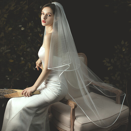Dingjing Bridal Veil, Proposal, European and American Double Layer Wedding Dress, Satin Fabric, Simple Wedding Travel Photography, Dreamy Ceremony Feeling