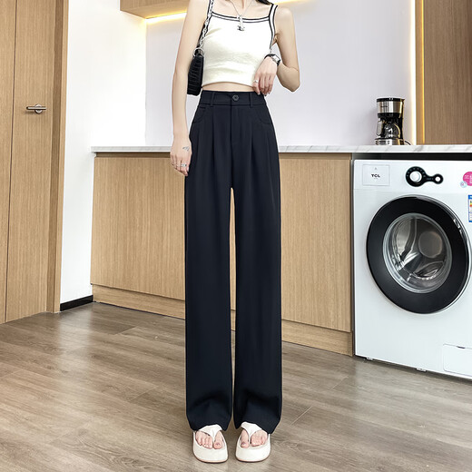 Jingluo schmale Version Eisseide Weitbein Hose für Frauen Sommer dünne hohe Taille Drape gerade-leg-Anzughose für Frauen lockere schlanke Freizeithosen YMS9221 Milchbraun (normaler Stil) 3xl