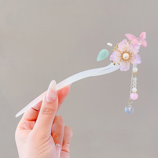 WEISHINI (WEISHINI) Children's Ancient Style Hanfu Hair Accessories Girls' Updo Hairpins Chinese Style Girls' Step Headbands Tassel Hairpins Hair Accessories 4# Purple Flower Three Little Flowers