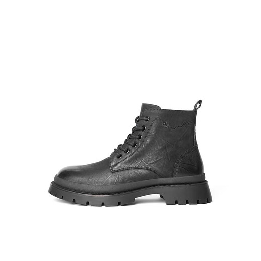 Belle Celebrity same style with Martin boots Comfortable cowhide thick-soled short boots Outdoor casual boots 8NB01DD4 Black-Single 41 (255mm)