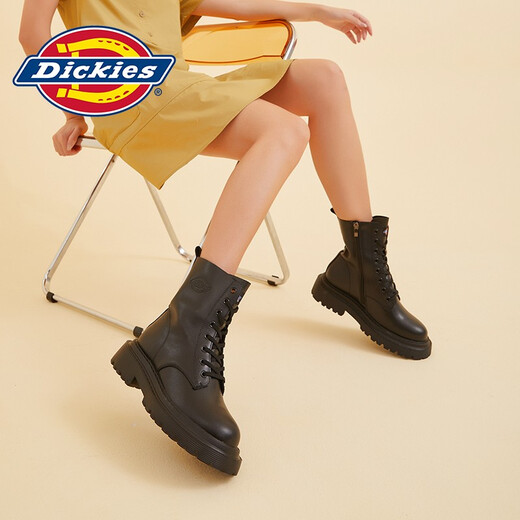 Dickies Martin Stiefel für Frauen Frühling neuer Schnüre-up-Zipper Klassiker glänzend 8-lohle britische Stiefel Arbeitsstil Helldicke Sohle schwarz 38 (Frauen)