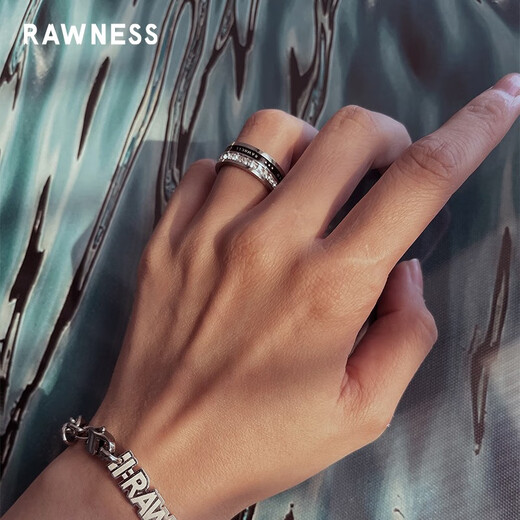 Rawness moissanite transfer ring for women, light luxury and high-end index finger ring for couples, men's fashionable and rotatable black, US size 9, finger circumference 59.5mm