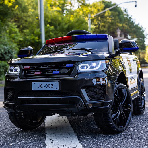 星辰皓儿童电动车四轮小孩遥控玩具车可坐人男女宝宝警车越野童车 顶配黑色+皮座+软轮+遥控+摇摆