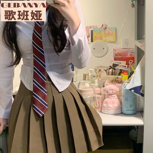 
Gebanya College Style JK Uniform Waist Long Sleeve Shirt Female Sexy Slim Design Top Autumn Set Long Sleeve Top + Black Skirt ++ Red Stripe Tie S