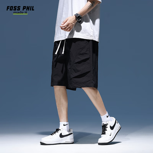 Foss Phil Shorts Herren Sommer Arbeitspeedy Trendy Brand Casual Ice Seide Mid-Wolzen losen Sportfünf-Punkte-Hosen 9906 Schwarz 3xl