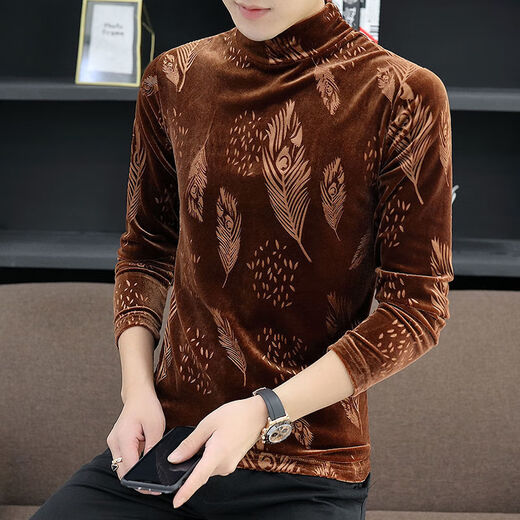 T-shirt à manches longues en velours or Nukm en automne et hiver de base de cou à demi-haut de la chemise de base tendance et belle chaleur tendance plus en velours épaissie 691 Swallow Black L 105-120Jin [Jin est égal à 0,5 kg]