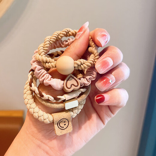 Jieweiyi rubber band women's hair tie simple high ponytail hair rope temperament head rope high elasticity and durable rubber band new hair tie BH-FQ115 milk tea color 5-piece set