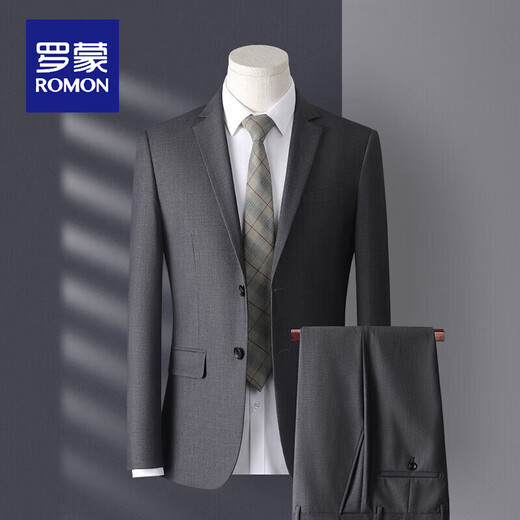 ROMON new suit men's four seasons business slim fit no ironing trendy casual men's small suit single suit top suit jacket warm black double button/single suit/double slit L 175