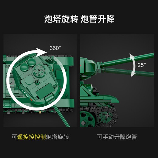 双鹰 遥控坦克积木军事系列坦克积木二战虎式主战坦克模型积木车高难度男孩拼装积木生日礼物 C61072-T34中型坦克遥控力版-722颗粒