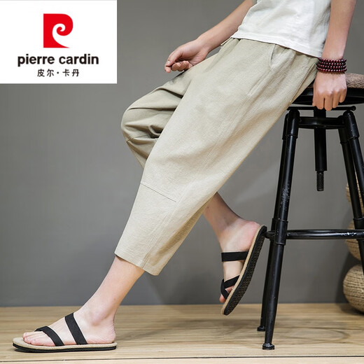 皮尔卡丹（pierre cardin）亚麻短裤男士中国风七分裤2025夏季薄款纯棉宽松休闲运动中裤 K681藏青 L