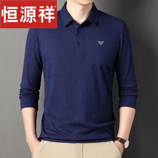 Hengyuanxiang Men's Clothing Spring y Autumn New Middle-Eding Masculed Camiseta de manga larga Algodón Solid Color Base Polo Dad's Top de manga larga 679 gris 190/4xl185-205Jin [Jin equivale a 0.5 kg]