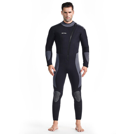 ZCCO's new men's and women's diving suits, one-piece long-sleeved warm sun protection winter swimming suit, thickened jellyfish suit 5mm, black + gray S