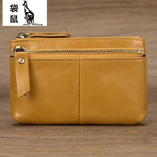 Kangaroo (KANGAROO) Men's Fashionable Casual Lightweight Crazy Horse Leather Retro Genuine Leather Belt Key Ring Coins Bag Key Coin Wallet 9202-Coffee Color