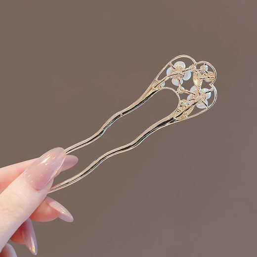 Two Worlds Elegant Artificial Pearl Flower Hairpin for Women Modern Simple Hairpin Double Plug Hairpin U-shaped Hairpin Comb Gold