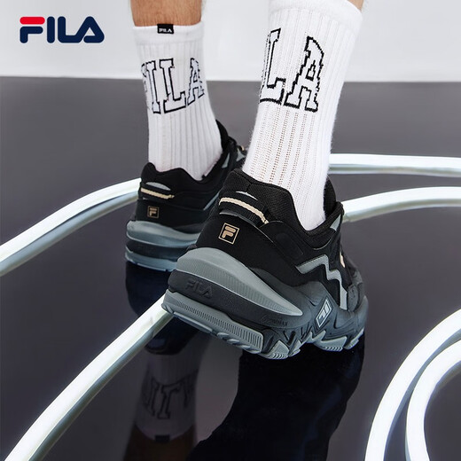 FILA official dad shoes for men and women, shock-absorbing running shoes, sports shoes, Predator 2 men's shoes, black/medium gray-BM 42