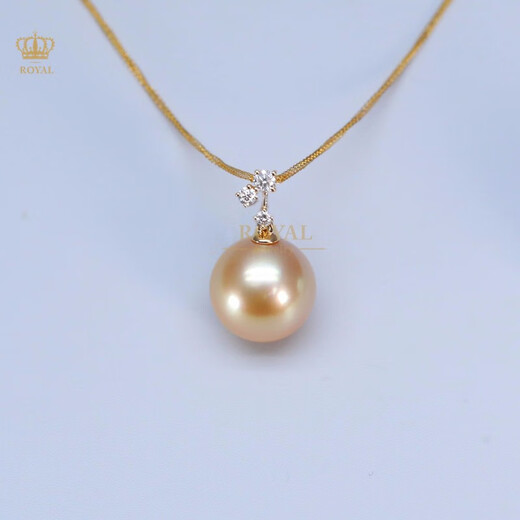 ROYALPICK Customized South Sea Gold Bead Necklace Bead Diameter 13mm Strong Light 18K Gold Diamond Gift for Girlfriend and Wife Holiday Gift Gold Bead Necklace