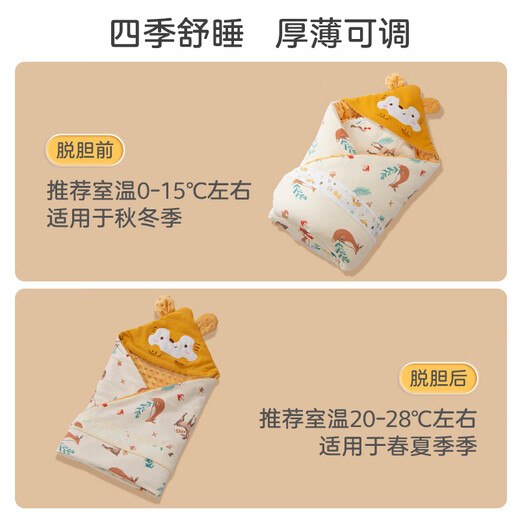 Colcha de bebé de Insho engrosado y caluroso edredón recién nacido algodón de algodón puro recién nacido Baby Anti-Shock Sleeping Swilling Bosque Naranja puede quitar el núcleo interno 90 cm*90 cm