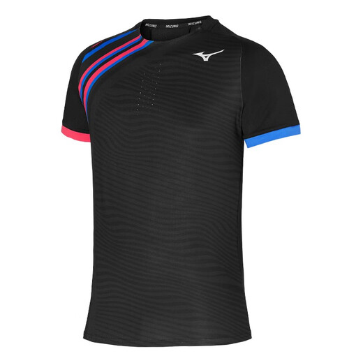 美津浓（MIZUNO）网球服男子速干运动短袖短裤澳网美网法网新款T恤衫 62GA2601-09黑色 比赛服 M