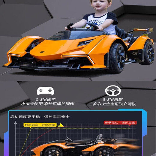 Harley-Bella Lamborghini children's electric car toy car can sit on and remote control four-wheeled child baby baby car upgraded pink + Bluetooth mobile phone remote control + soft tires