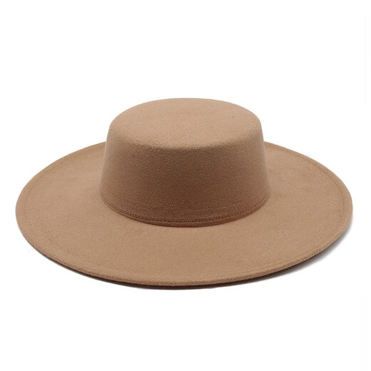 Select European and American retro British wide-brim flat top hat large-brimmed jazz hat autumn and winter fashionable casual felt hat for men and women red normal size suitable for 56-58cm head circumference