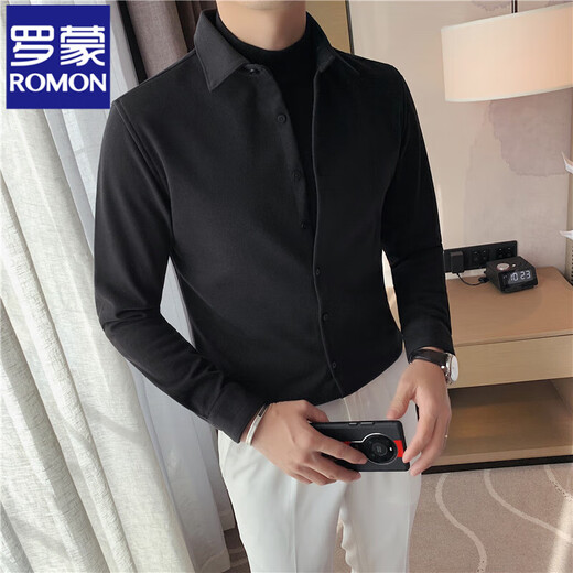 
ROMON warm shirt men's 2025 autumn and winter woolen thickened shirt new style handsome men's top thickened high-end CM9207 blue [wool material] 3XL