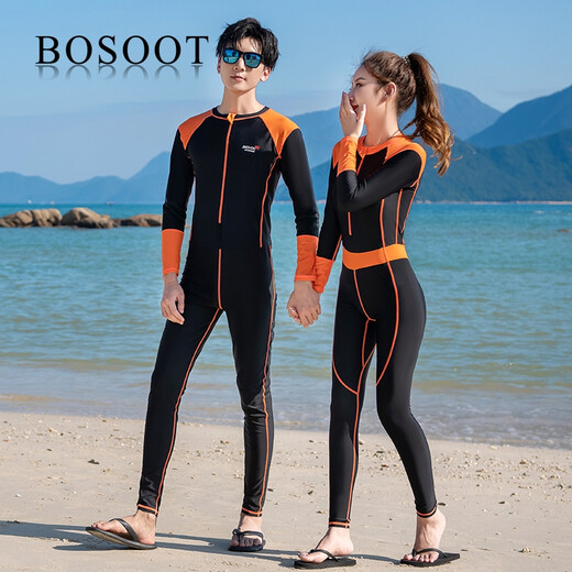 BOSOOT swimsuit women's one-piece boxer conservative long-sleeved trousers slimming and belly-covering couple's wetsuit hot spring swimsuit black men's XL